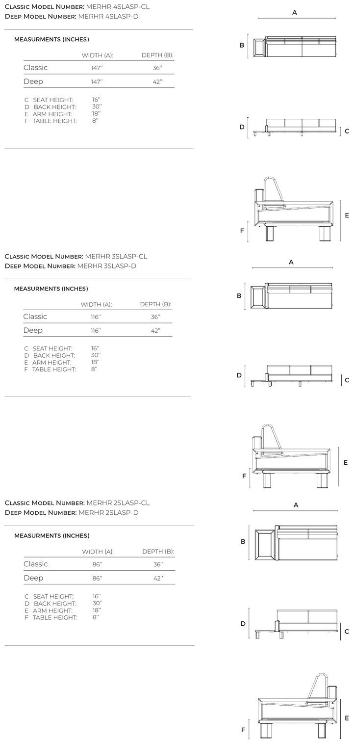 Modulo con bracciolo sinistro e tavolino Horizon dimensioni